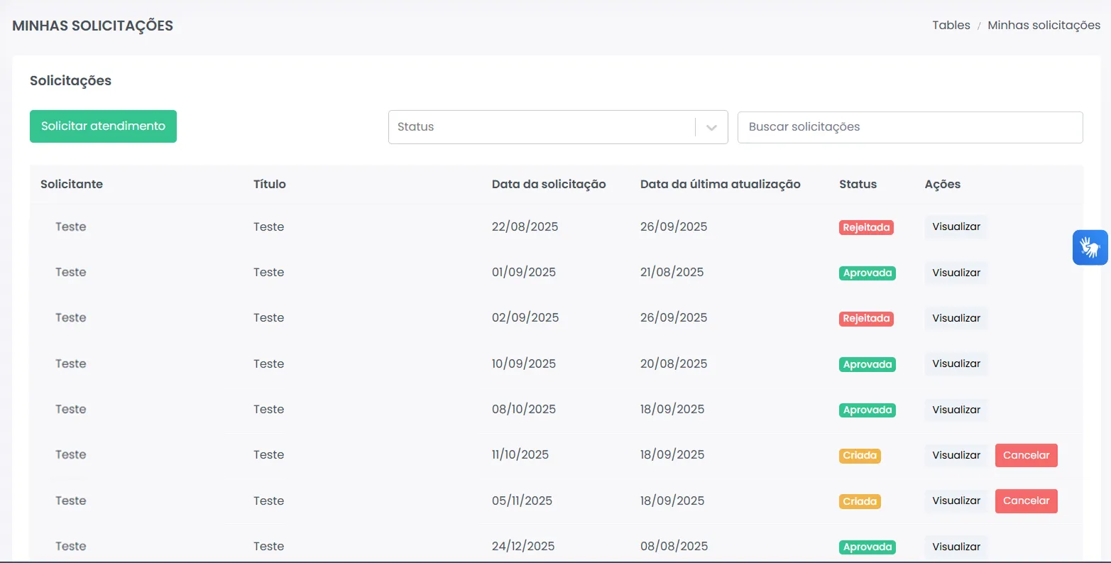 Lista de Solicitações