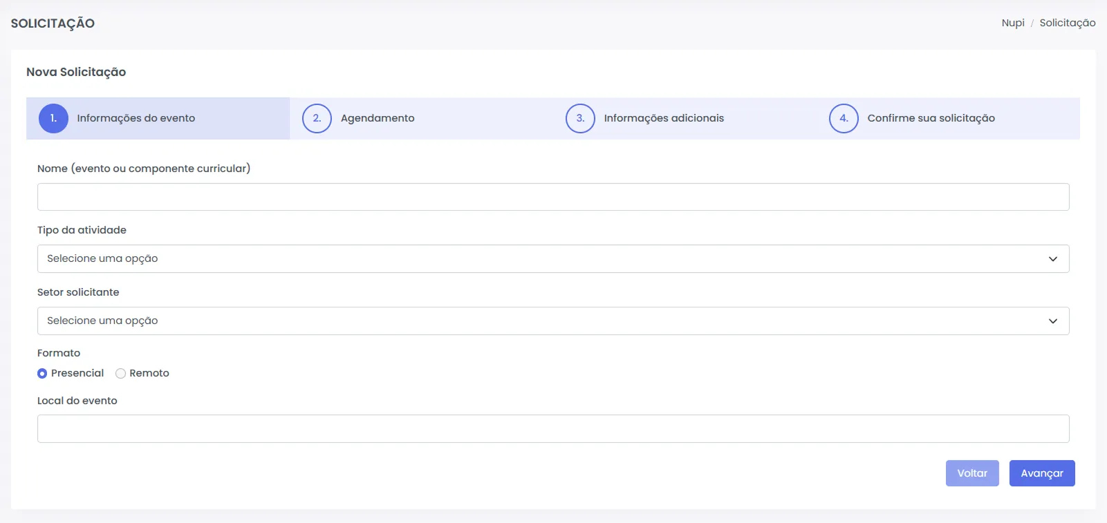 Etapa 1 - Informações do Evento