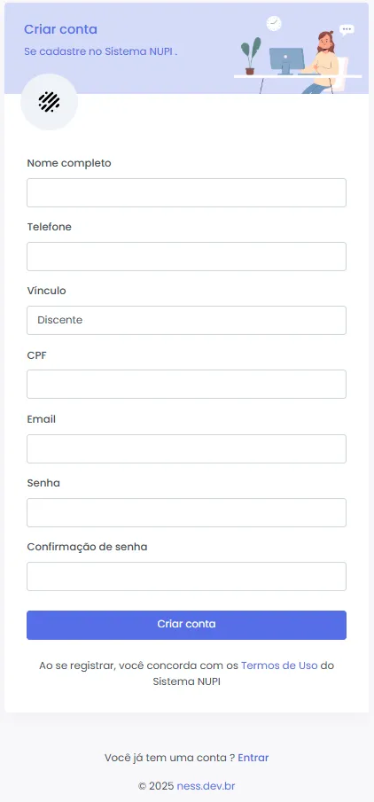 Formulário de Criação de Conta